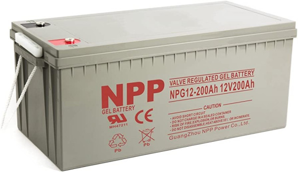 NPP NPG12V-200Ah, GEL BATTERY, C20=200AH, T16, 522x238x218x222, 52,8KG, Light grey