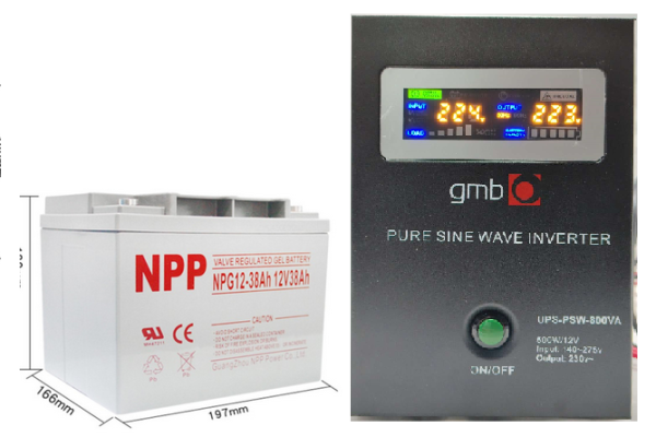 UPS-PSW-800VA + NPP NPG12V-38Ah * GMB LONG cist sinusni pretvarac 12V/500W sa 12V/38Ah GEL baterijom