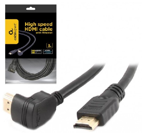 CC-HDMI490-10 Gembird HDMI kabl 4K UHD, Ethernet, konektor pod uglom 90 stepeni 3m