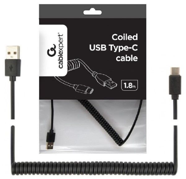 CC-USB2C-AMCM-6 Gembird Spiralni USB 2.0 AM na USB-C kabl, 1.8 m, black