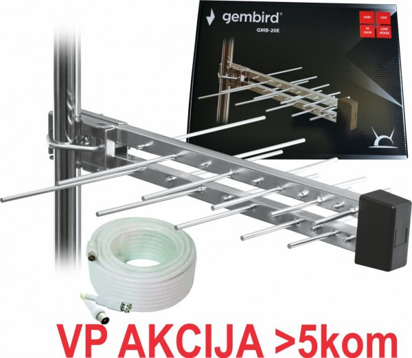 GMB-20E ** sa kutijom +15m Gembird Antena Loga UHF,20el, 44cm,6dB alu +kabl 15m (779)