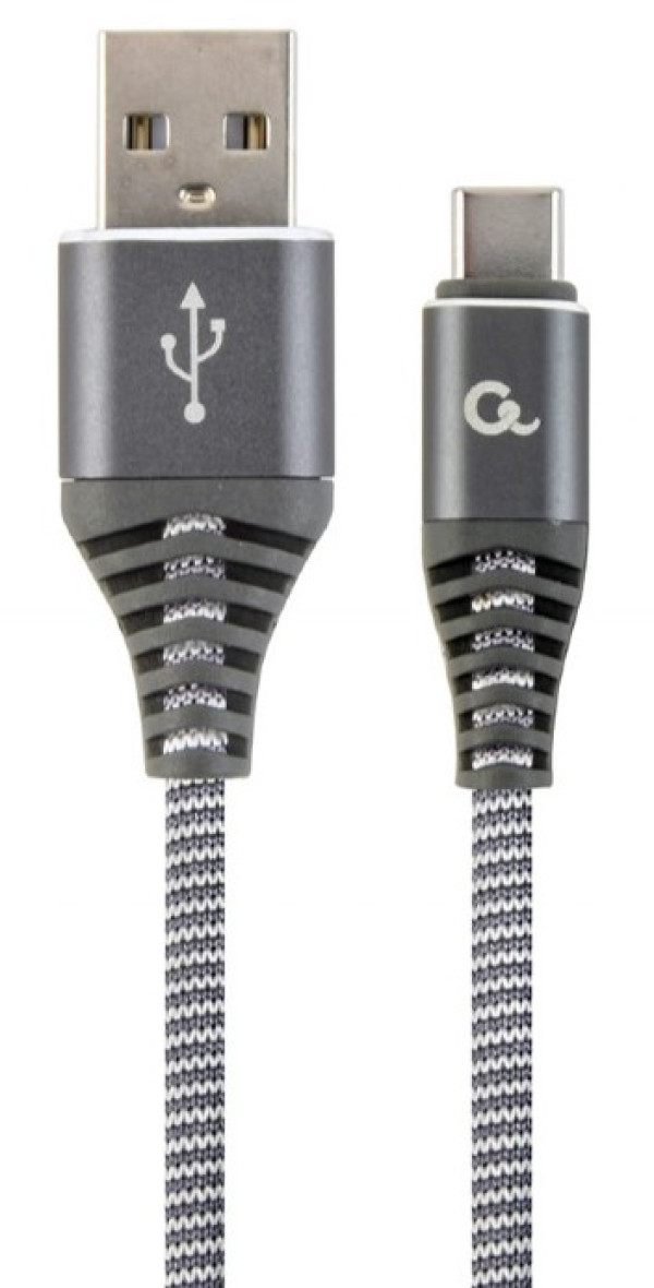 x-CC-USB2B-AMCM-2m-WB2 Gembird Premium cotton braided Type-C USB charging-data cable,2m,spacegrey/wh