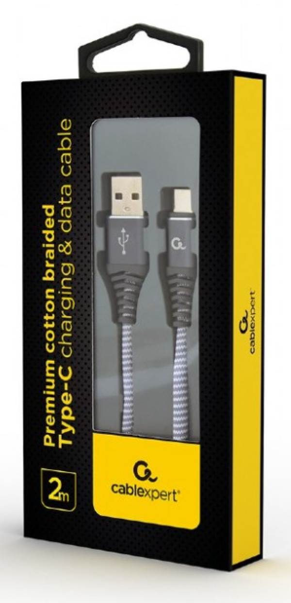 CC-USB2B-AMCM-2m-WB2 Gembird Premium cotton braided Type-C USB charging -data cable,2m, spacegrey/wh
