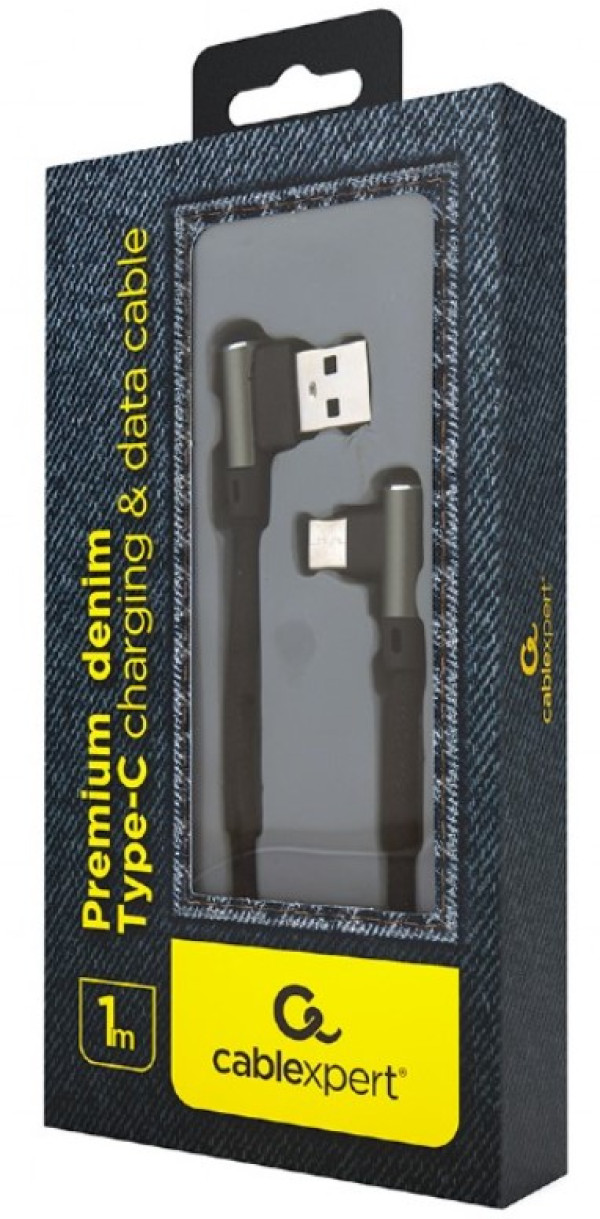 CC-USB2J-AMLCML-1M Gembird Premium jeans (denim) Type-C USB kabl sa metalni pod uglom kon. 1m, black