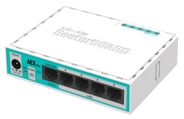 MikroTik RB750r2 heX LITE 5xLAN 10/100, 850MHz CPU, 64MB RAM, RouterOS L4 (265)