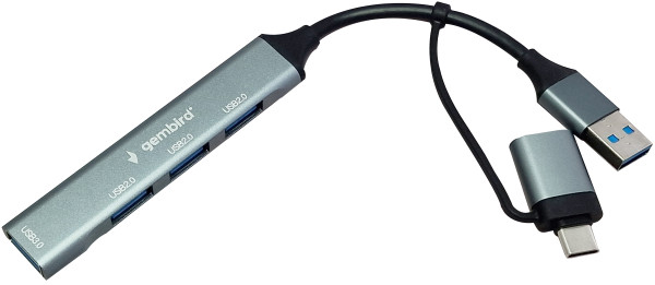 UHB-U3P4-06 Gembird HUB Type-A+C to 3*USB2.0 + 1*USB3.0 Aluminum