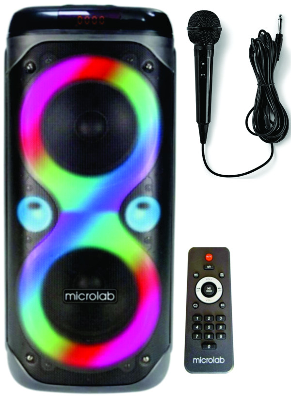 Microlab PT800 + mikrofon karaoke zvucnik 135W, BT, LED, 7,4V/4500mAh, TWS, Aux, USB, microSD, FM