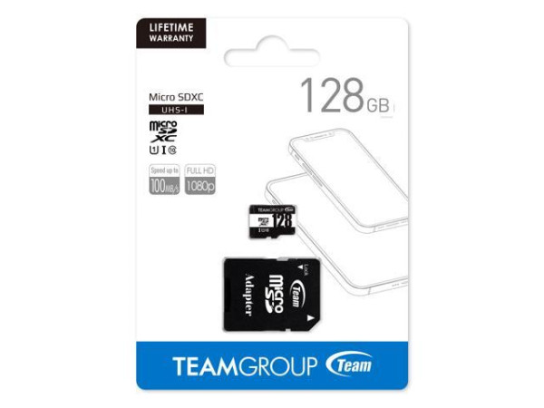 TeamGroup MICRO SDXC 128GB 100/20MP/s UHS-I U1 C10 +SD Adapter TUSDX128GCL10U03 Fo