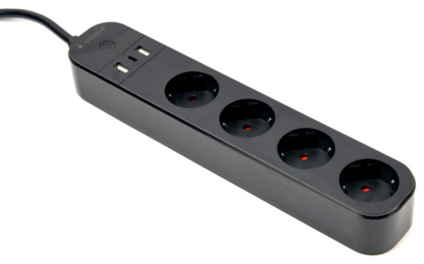 TSL-PS-S4U-01 Gembird pametni produzni kabl sa USB punjenjem, 4 uticnice, 1,5m crni