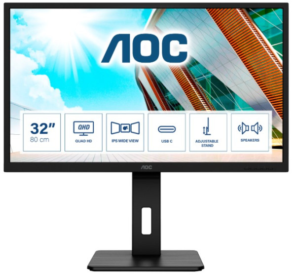 Monitor AOC 31.5 Q32P2CA, Monitor IPS LED 2K(2560x1.440)250 nits,4ms, 75Hz, 6W zvucnici,DP,HDMI,USB