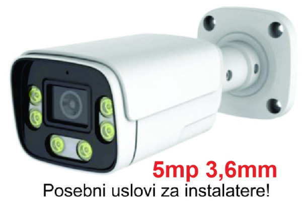 CAM-IP5MP-HAQ60D GMB kamera 5mp APP P6SLite 3.6mm-F1.4 POE, IP66 DuaL LED 6xIR+6xFull Color, MIC,25m