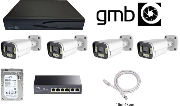 GMB-06 SET 16ch NVR, 4 IP kamere 4mpx, POE Switch 4ch Cudy, 4x15m ethernet kabla