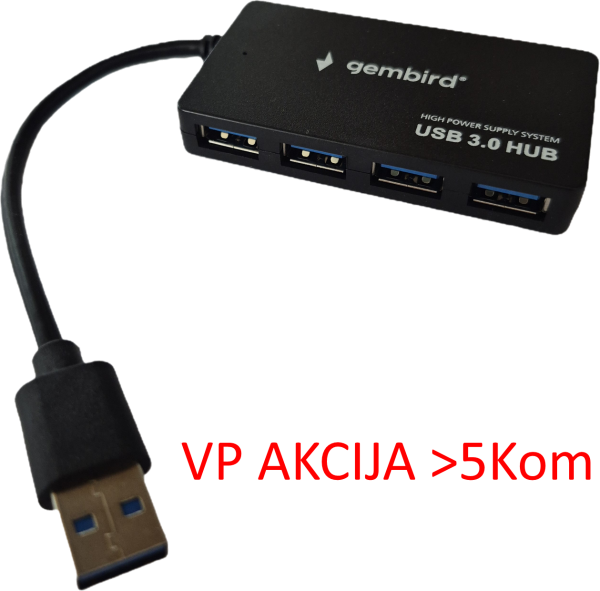 UHB-U3P4-03 ** Gembird HUB 4 USB3.0 4-port, storage speed 5Gbps, black (alt. UHB-U3P4-05 559)