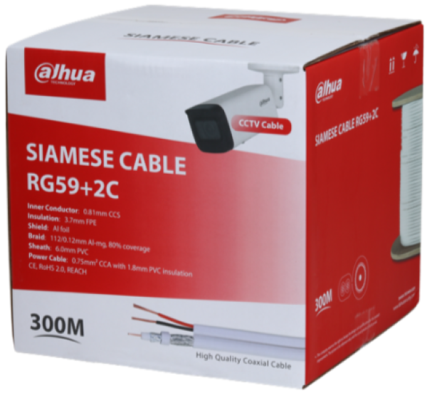 Dahua PFM941I-RG59N/21-300 KOMBO KABL, KOAKSIJALNI + NAPAJACKI, 300M, CCS, BELE BOJE