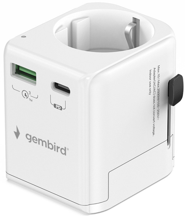 Travel adapter TPA-EU1A1C20-01-W Gembird Univerzalni, sa uzemljenjem 20W