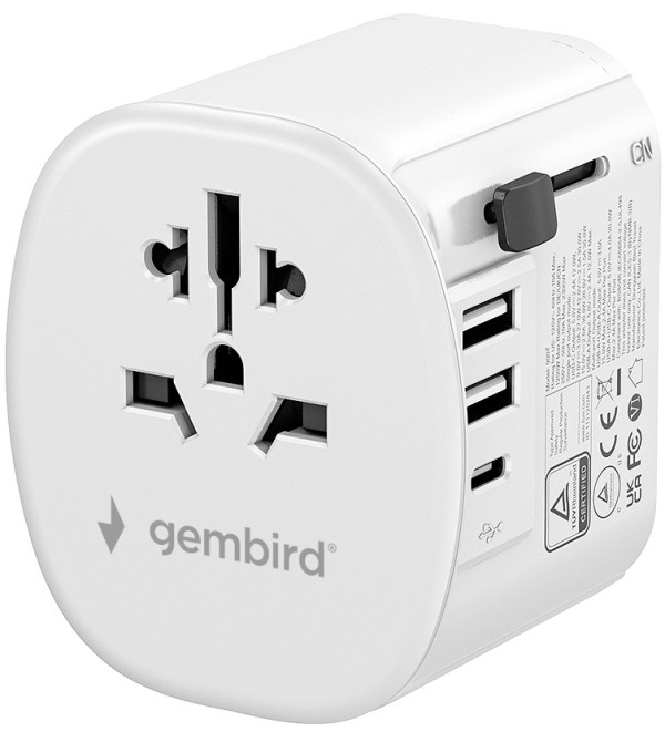 Travel adapter TPA-EU2A1C15-01-W Gembird Univerzalni, sa uzemljenjem 15W
