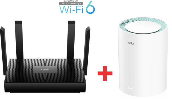 Cudy SET WR1500 AX1500 Dual Band 2.4+5Ghz MESH  Ruter + M1500 1-pack AX1500 Dual Band MESH
