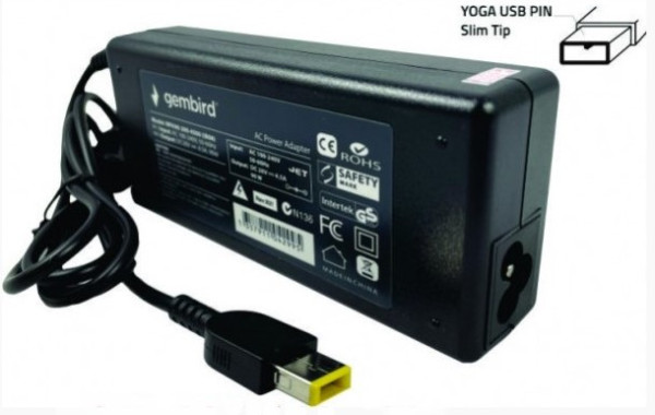 NPA90-200-4500 (IB08) Gembird punjac za laptop 90W-20V-4.5A, USB Yellow PIN
