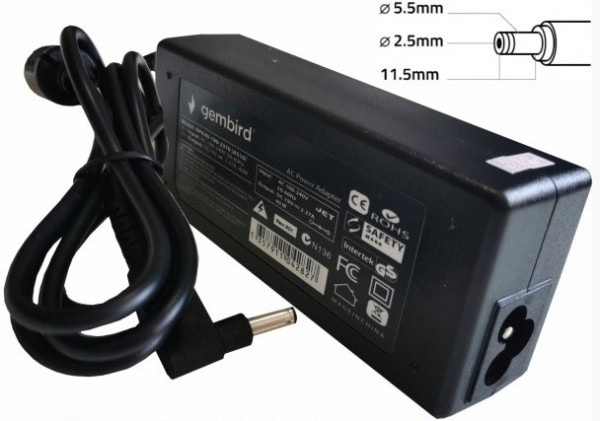 NPA65-190-3420 (AS12) Gembird punjac za laptop 65W-19V-3.42A, 5.5x2.5mm black (Alt=AS16)