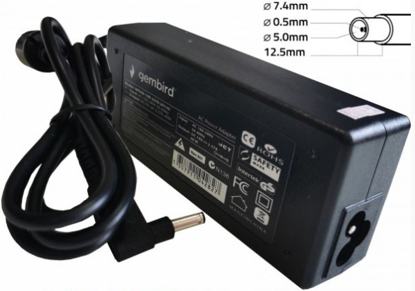 NPA65-195-3340 (DE03) Gembird punjac za laptop 65W-19.5V-3.34A, 7.4x5.0mm black PIN (Alt=DE10)