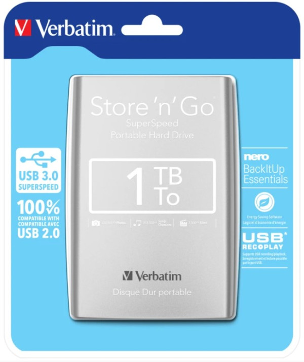 Verbatim EHV53071 SILVER 1TB, 2.5inc, Eksterni hard disk USB 3.0