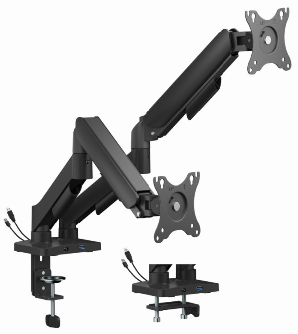 MA-DA2U-01 Gembird Podesivi stoni nosac za 2 monitora sa USB portovima, 17-32, 9kg