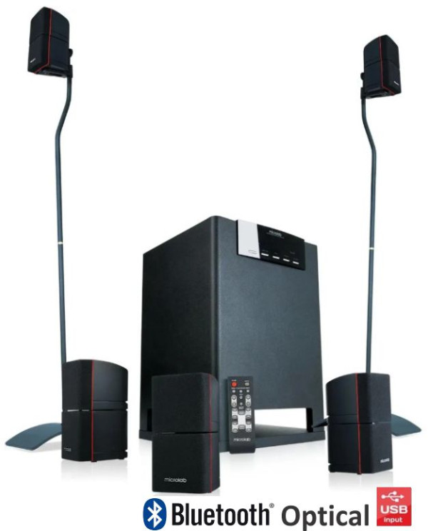 Microlab X15BT Aktivni drveni zvucnici 5.1 sistem 170W RMS (90W+2*16W) 3,5mm, Bluetooth, optical,mic