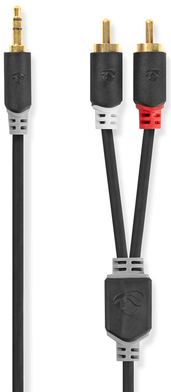 audio kabl, 3,5 mm muški, 2x RCA muški, Pozlaceni, 1,00 m, Antracit