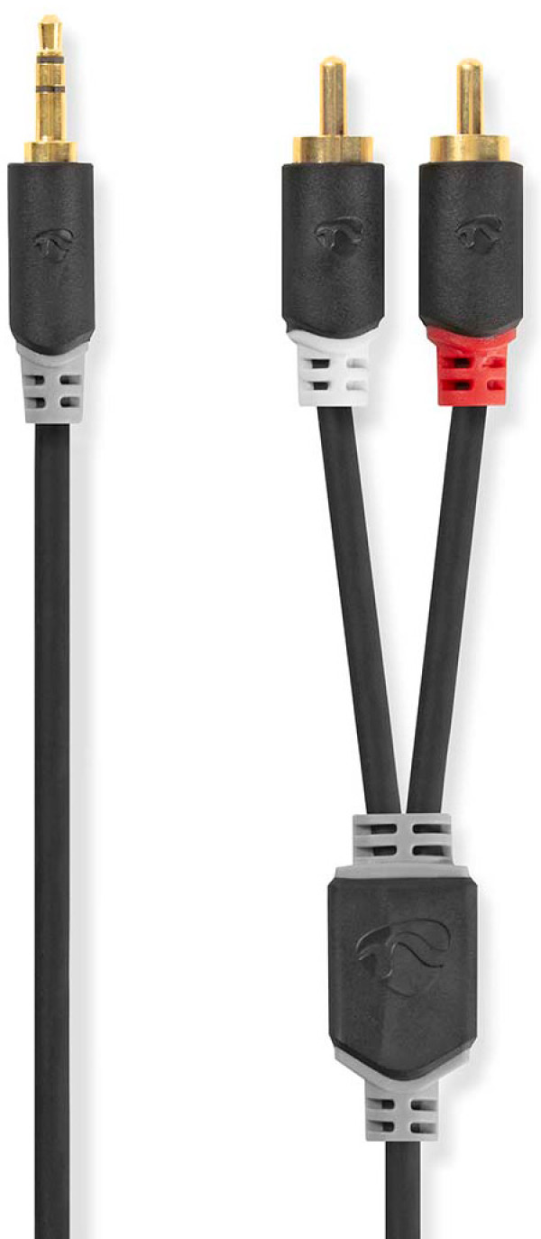 audio kabl 3,5 mm muški, 2x RCA muški, Pozlaceni, 10,0 m, Antracit