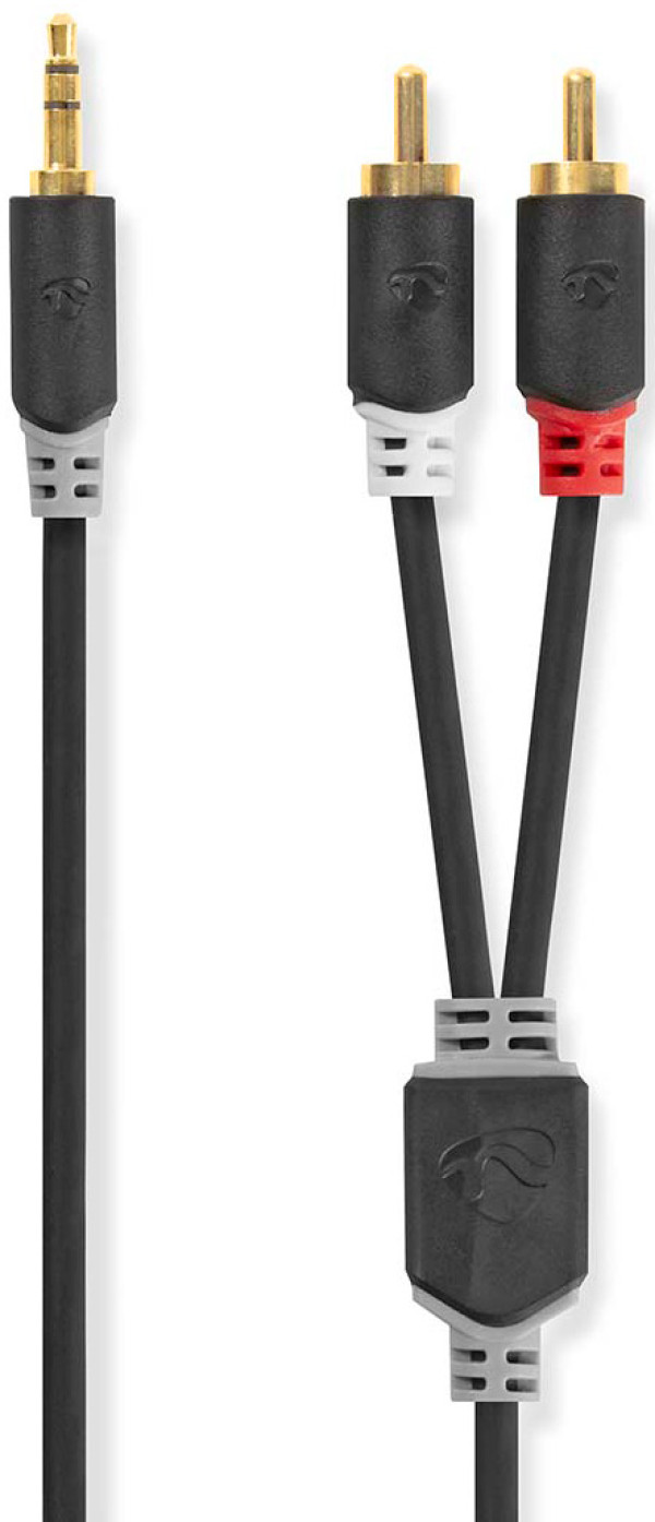 audio kabl 3,5 mm muški, 2x RCA muški, Pozlaceni, 2,00 m, Antracit