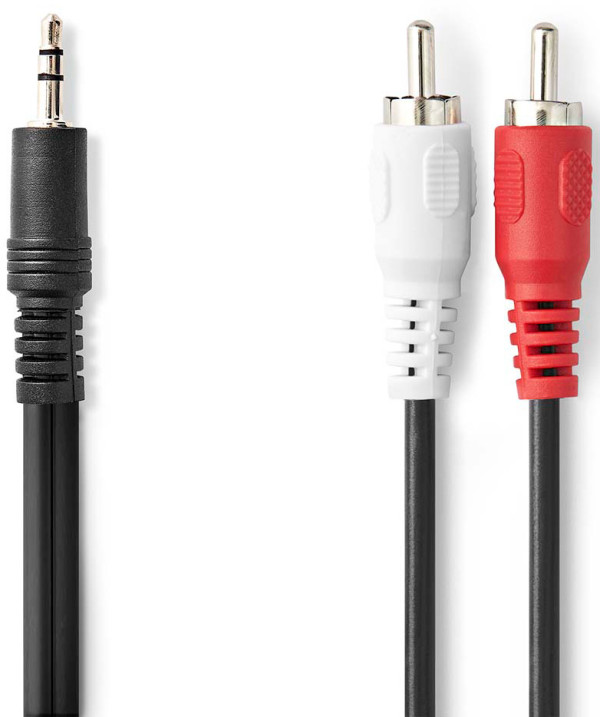 audio kabl, 3,5 mm muški, 2x RCA muški, Niklovani, 10,0 m, Crni