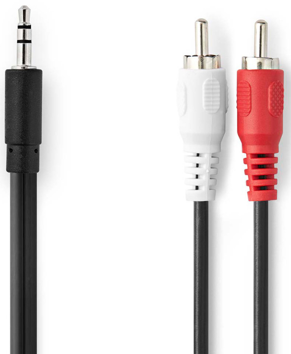 audio kabl, 3,5 mm muški, 2x RCA muški, Niklovani, 2,00 m, Crni