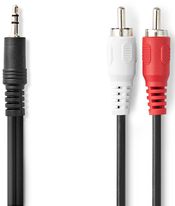 audio kabl 3,5 mm muški, 2x RCA muški, Niklovani, 1,50 m, Crni