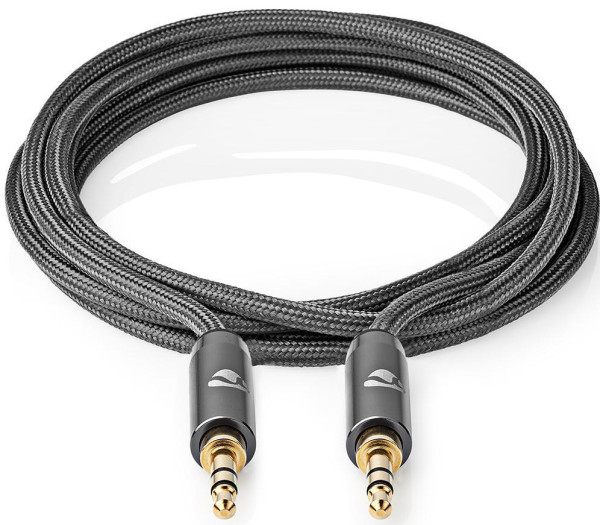 audio kabl, 3,5 mm muški, 3,5 mm muški, Pozlaceni, 2,00 m, Okrugli, Sivi