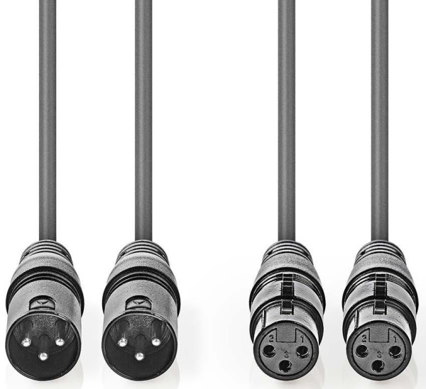 audio kabl, 2x XLR 3-pinski muški, 2x XLR 3-pinski ženski,Niklovani, 0,5m