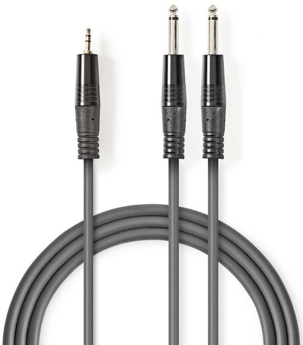 audio kabl, 2x 6,35 mm muški, 3,5 mm muški, Niklovani, 3,00 m, Okrugli, sivi