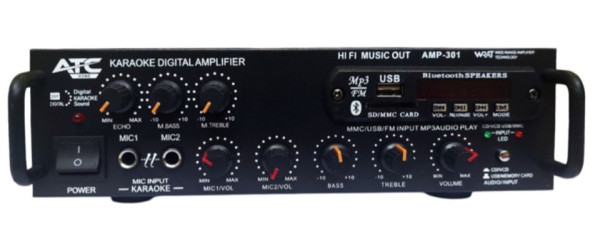 ATC AMP-301 2x25W, USB/SD/FM/MIC/Display/ECHO/Bluetooth, FM: 87.5MHz-108.5MHz, 4-16om