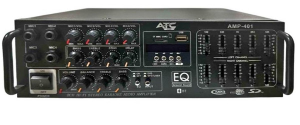 ATC AMP-401 2x100W, USB/SD/FM/MIC/EQ/Balance/ECHO/Deplay/Display/Bluetooth, 4-16 oma