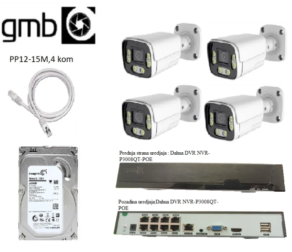 GMB-IP8MP-01 SET 4 kamere poe switch 2tb hdd 8mpx kamera