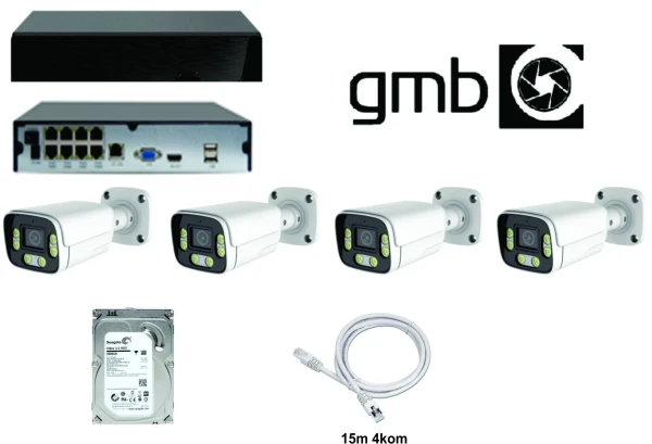 CAM-IPSET4MP-01 NVR 8CH, HDD 2TB, 4x 15m KABLA i 4 KAMERE 4MPX BULLIT