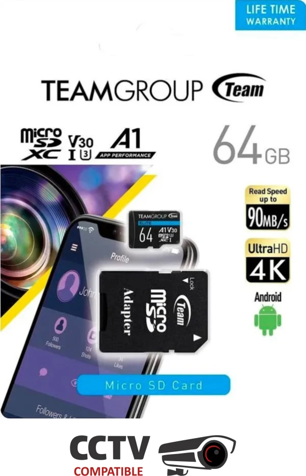 TeamGroup MICRO SDXC 64GB ELITE, UHS-I U3 V30 A1, 100/50MB/s +SD Adapter TEAUSDX64GIV30A103