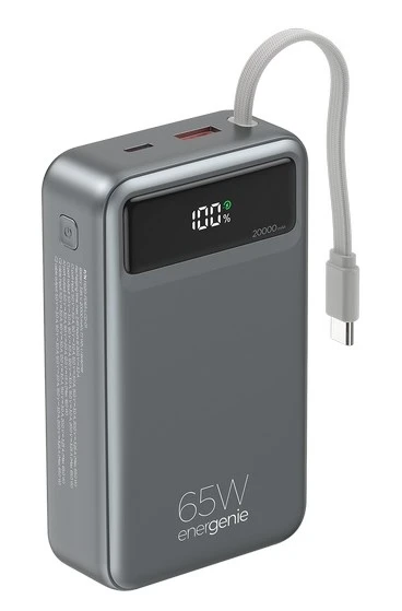 PB20-PD65-LCD-01 Gembird Powerbank od 65W za brzo punjenje sa integrisanim kablovima, 20000 mAh