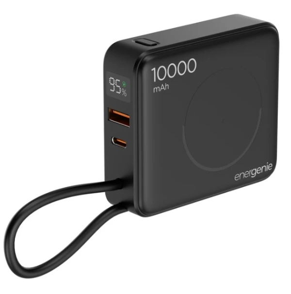 PB10-WPC15-LCD-01 Gembird 20 W prenosni punjač sa brzim punjačem i bežičnim punjačem, 10000 mAh,crni