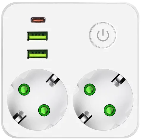 PROSTO Razdelnik 220V 2x Šuko uticnica bela,2USB+TypeC,IP20