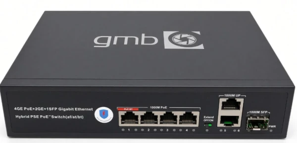 GMB POE -GS1006PTS1 Switch, IEEE802.3af/at/bt, 4 PoE 100/1000M, 2 UP-link 100/1000M, 52V 120W ,30W/P