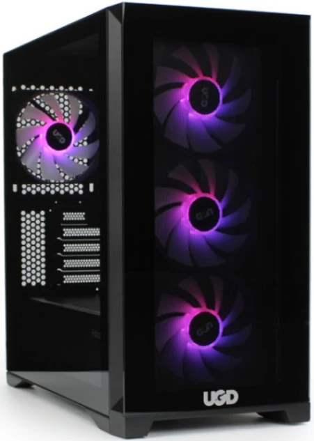 Kuciste UGD Falcon AM19, micro ATX, providna stranica, ugradjena 4xRGB kulera, Crno,Mid Tower